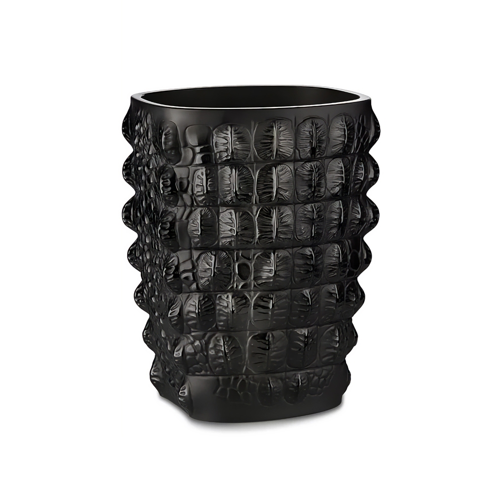 Lalique Croco Black crystal vase