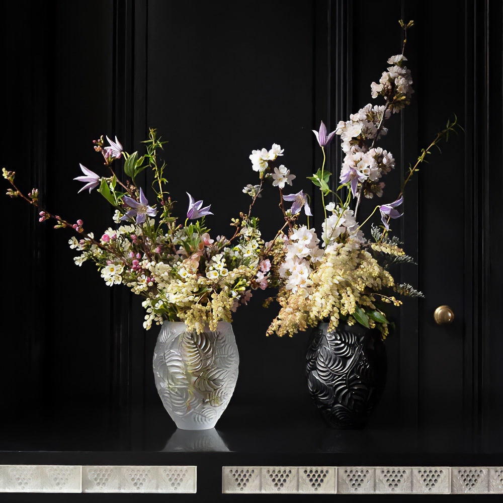 Lalique Feuilles Clear crystal vase