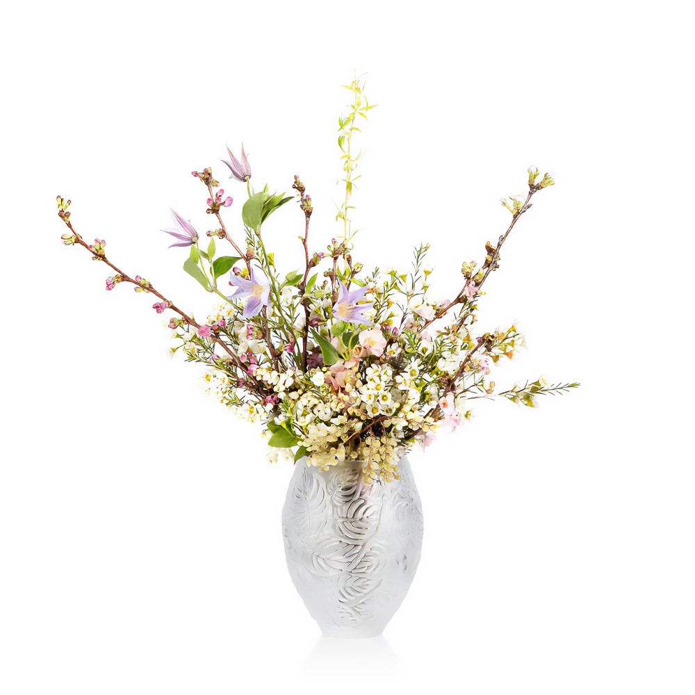 Lalique Feuilles Clear crystal vase