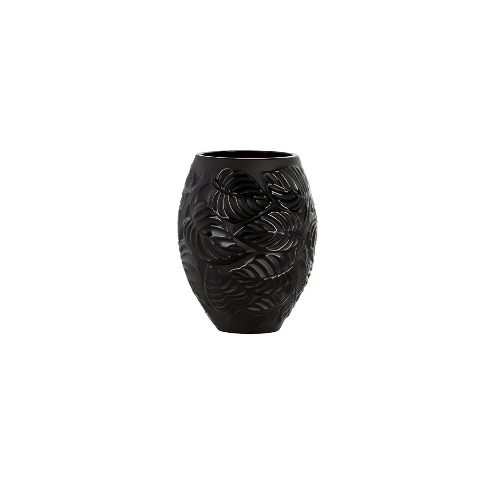 Lalique Vaso in cristallo Feuilles Noir