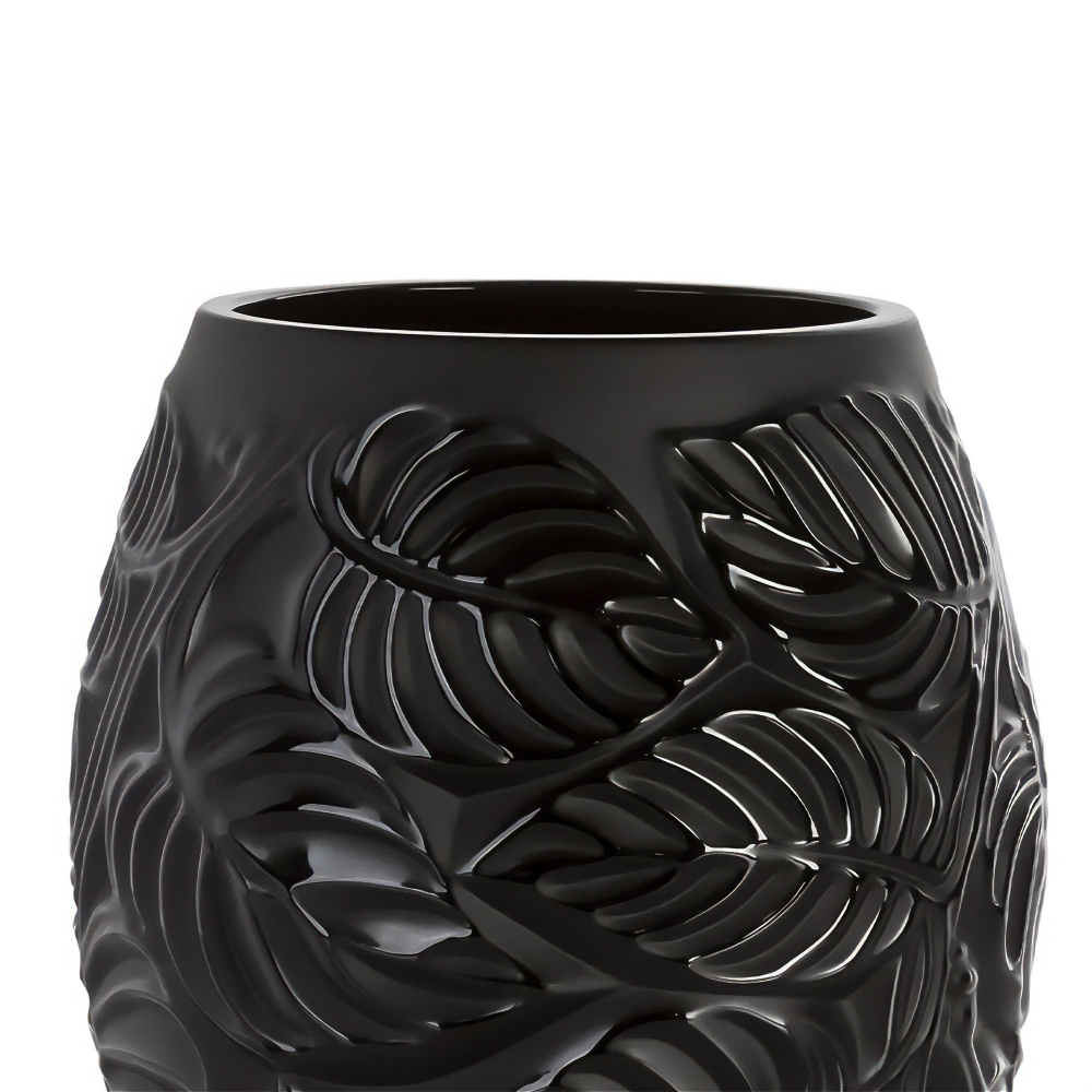 Lalique Feuilles Black crystal vase