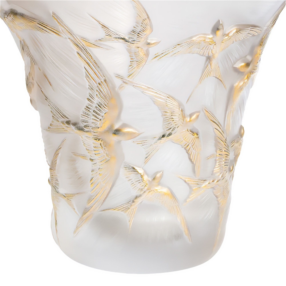 Lalique Hirondelles Flared crystal vase