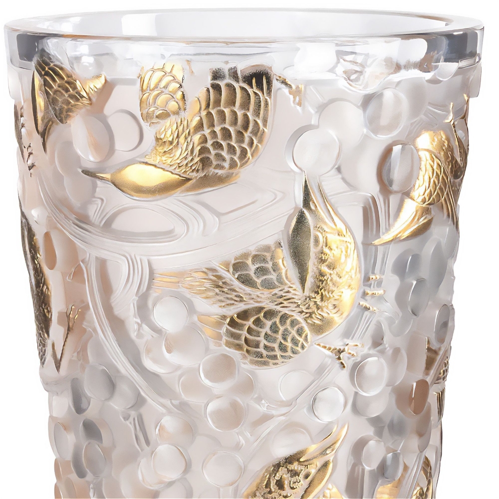 Lalique Vaso grande in cristallo Merles Et Raisins Incolore Tamponné Or - Edizione numerata