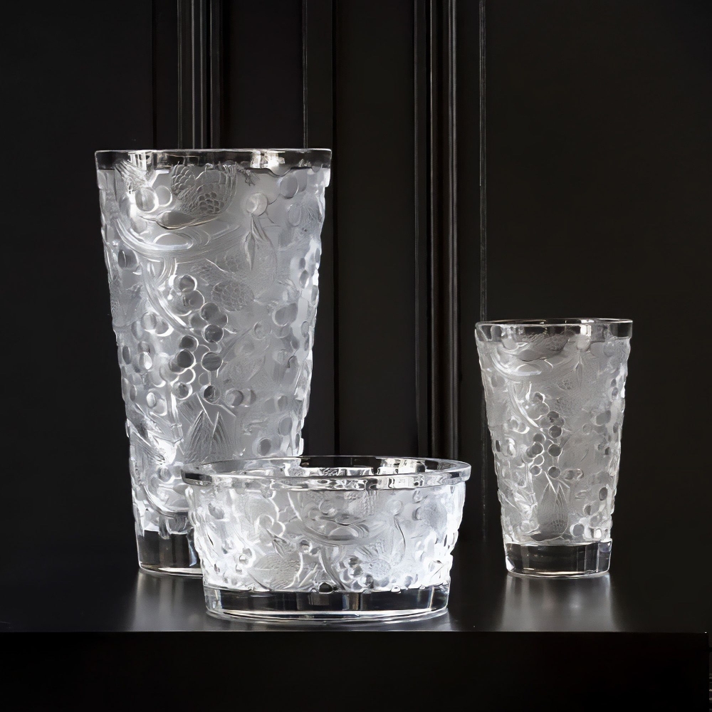 Lalique Vaso medio in cristallo Merles Et Raisins Incolore
