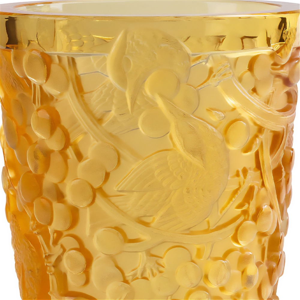 Lalique Merles Et Raisins Amber medium crystal vase