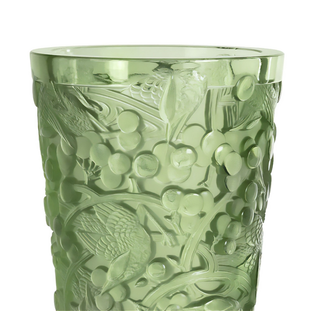 Lalique Merles Et Raisins Green medium crystal vase