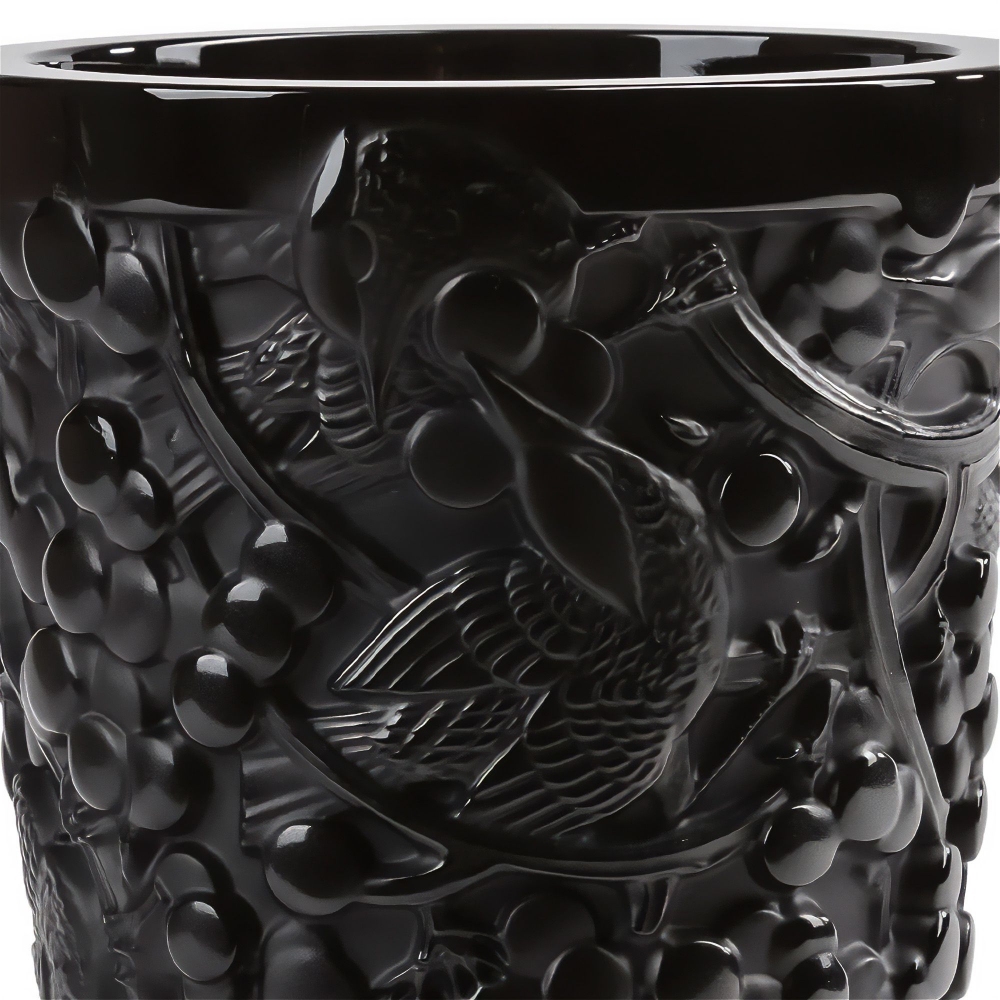 Lalique Merles Et Raisins Black medium crystal vase