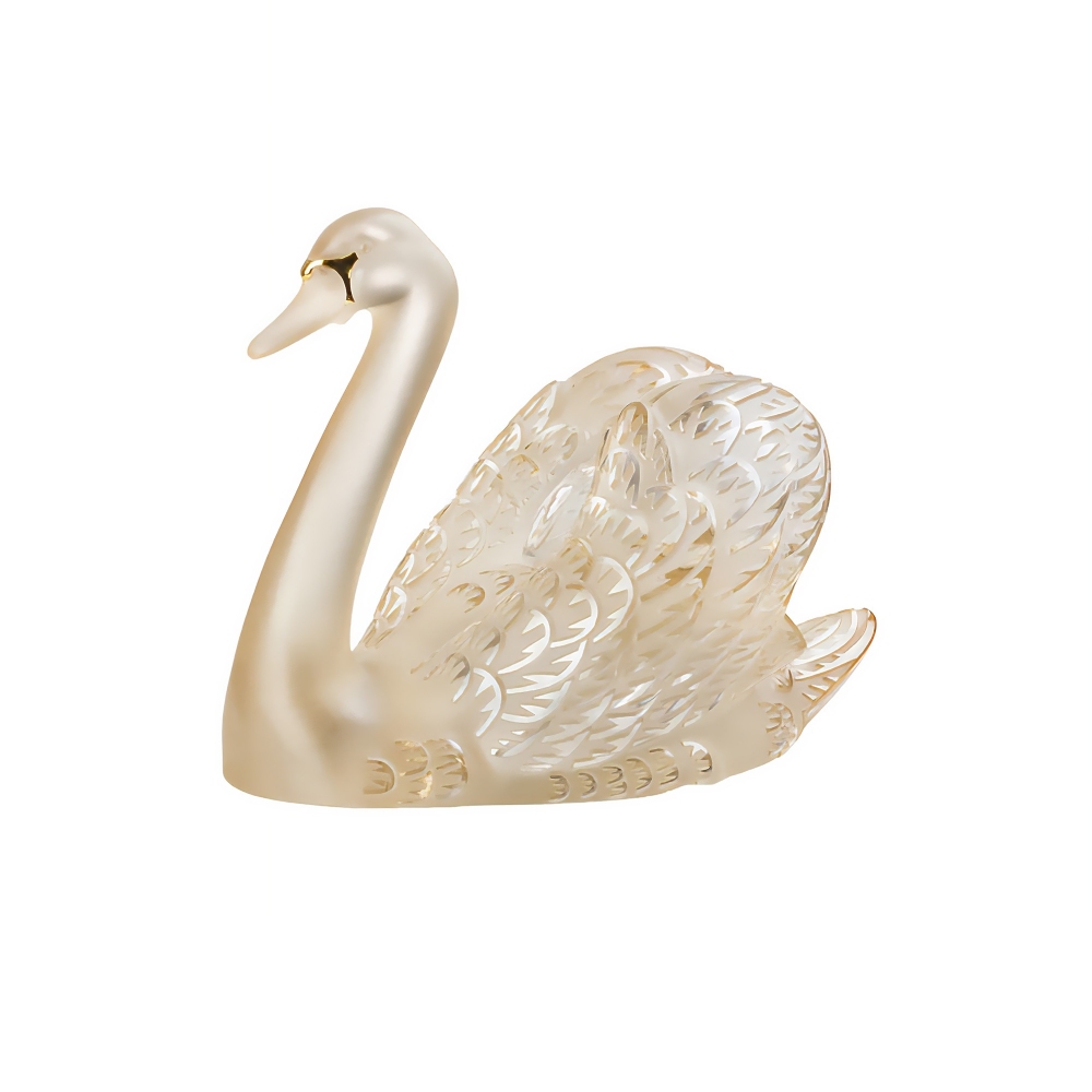 Lalique Swan Head Up Gold Luster...