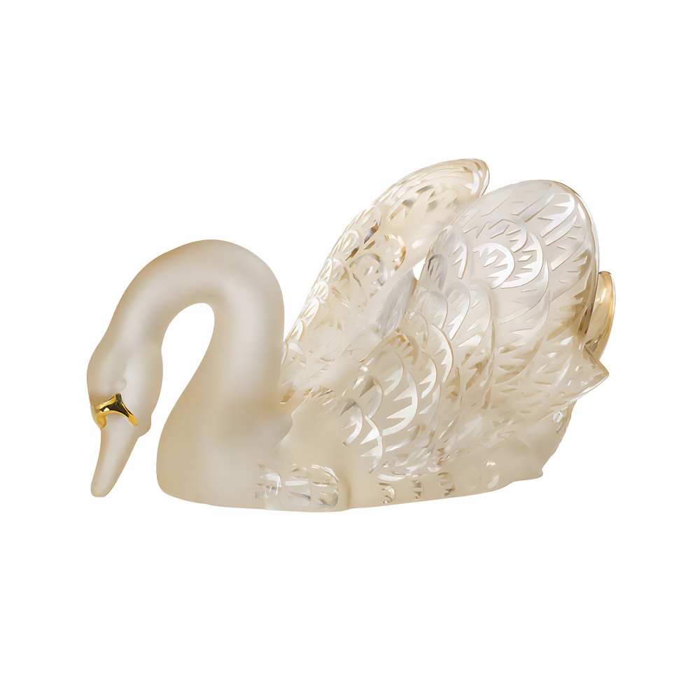 Lalique Swan Head Down Gold Luster...