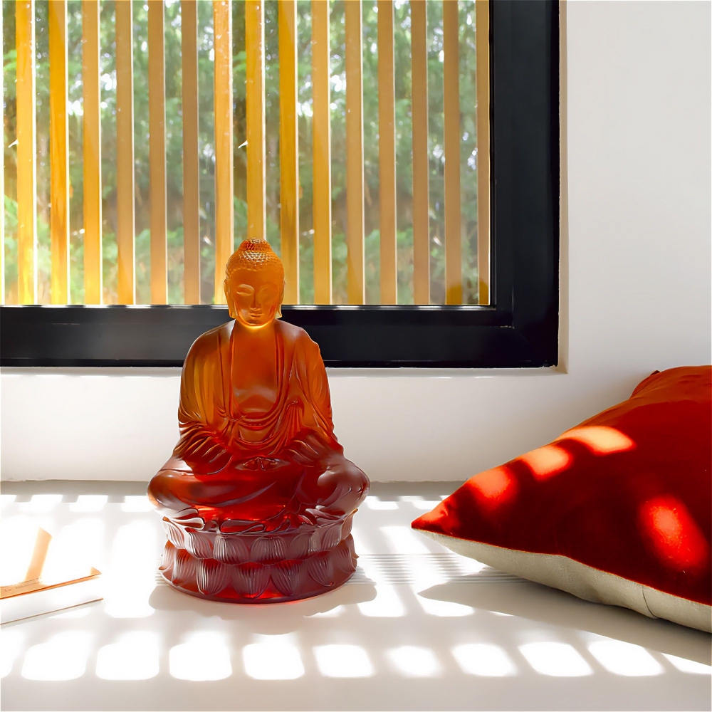 Lalique Buddha Amber small crystal sculpture