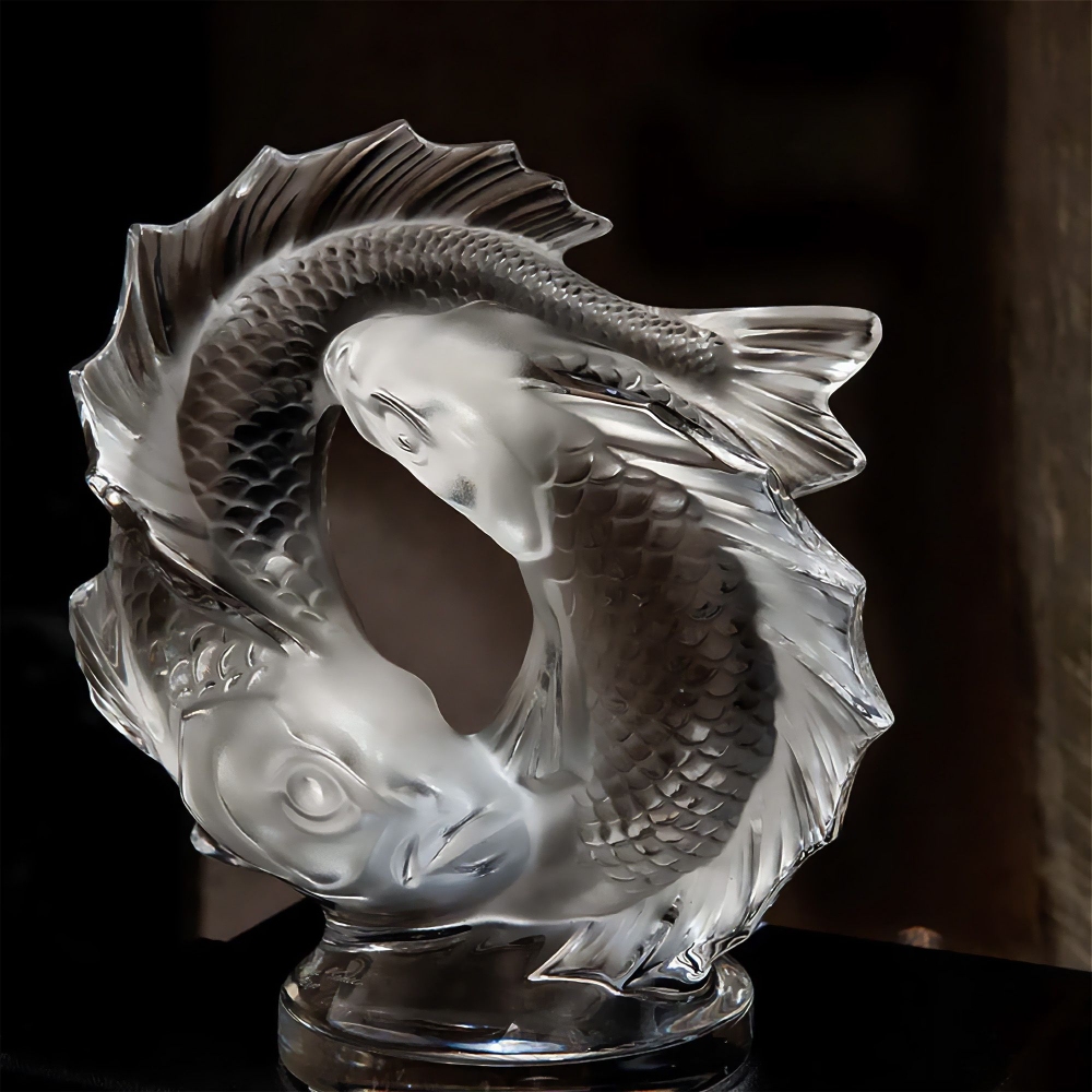 Lalique Scultura in cristallo doppio pesce