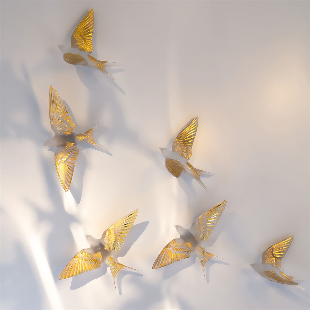Lalique Hirondelle Clear Gold Stamped crystal wall sculpture