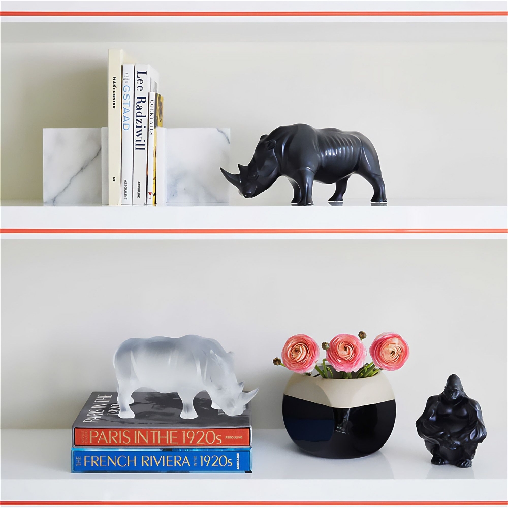 Lalique Rhinoceros Black crystal sculpture