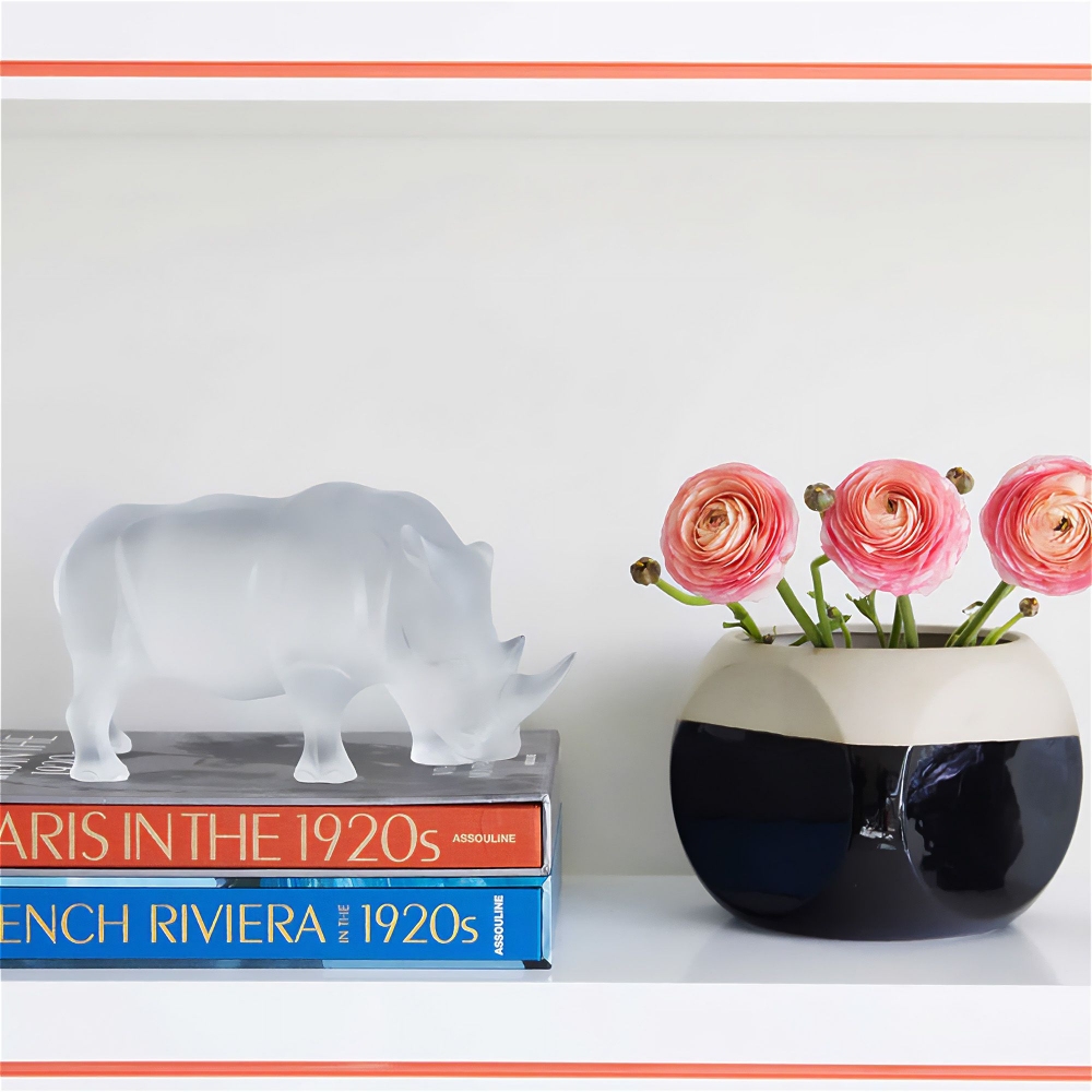 Lalique Rhinoceros Clear crystal sculpture