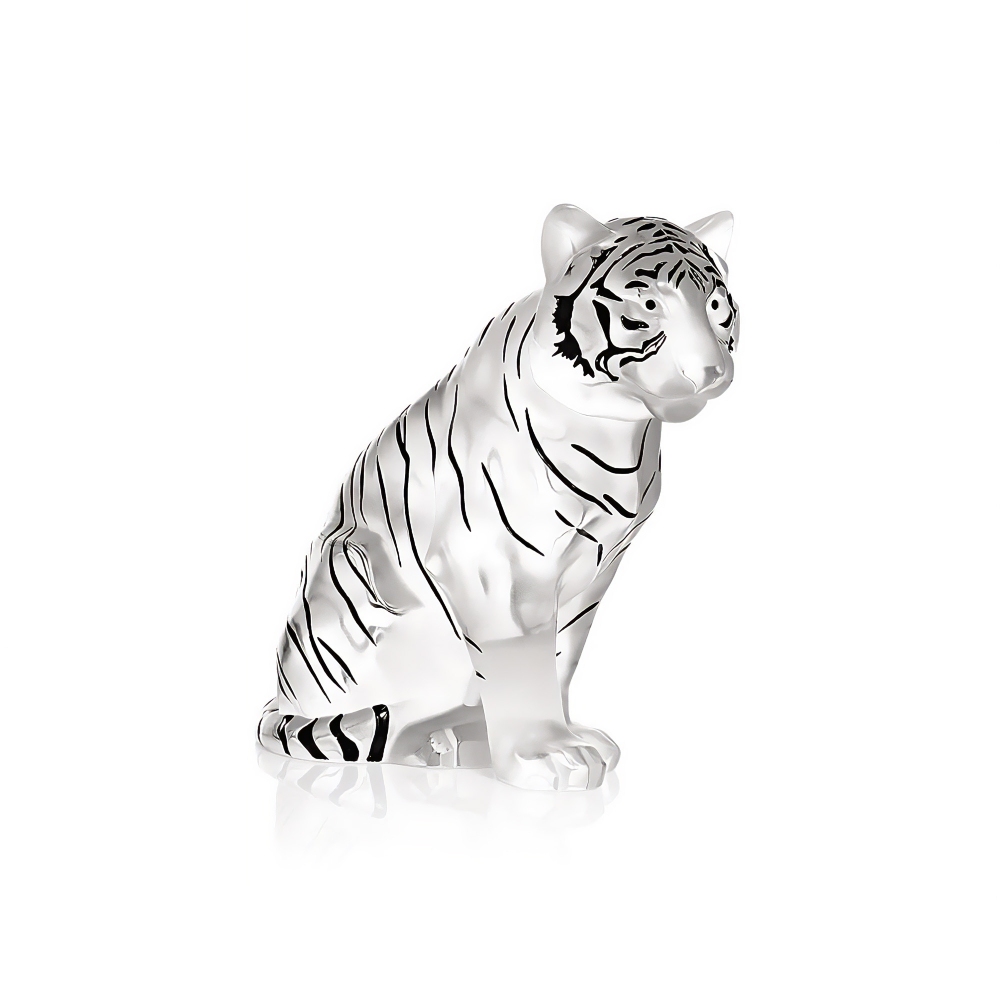Lalique Sitting Tiger Clear Black...