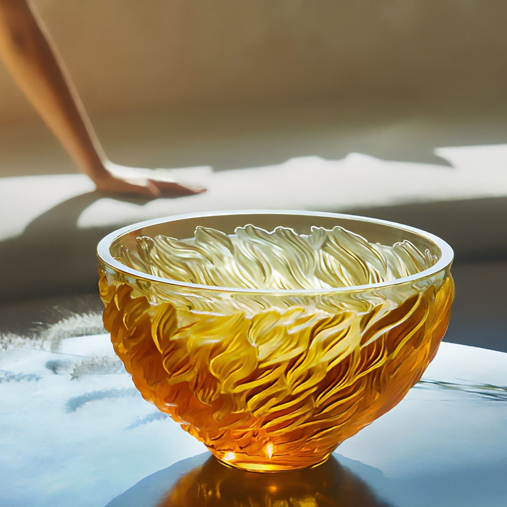 Lalique Fourrure Bowl in Amber Crystal