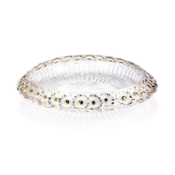 Lalique Marguerites Bowl in Clear Crystal with Gold Stamping