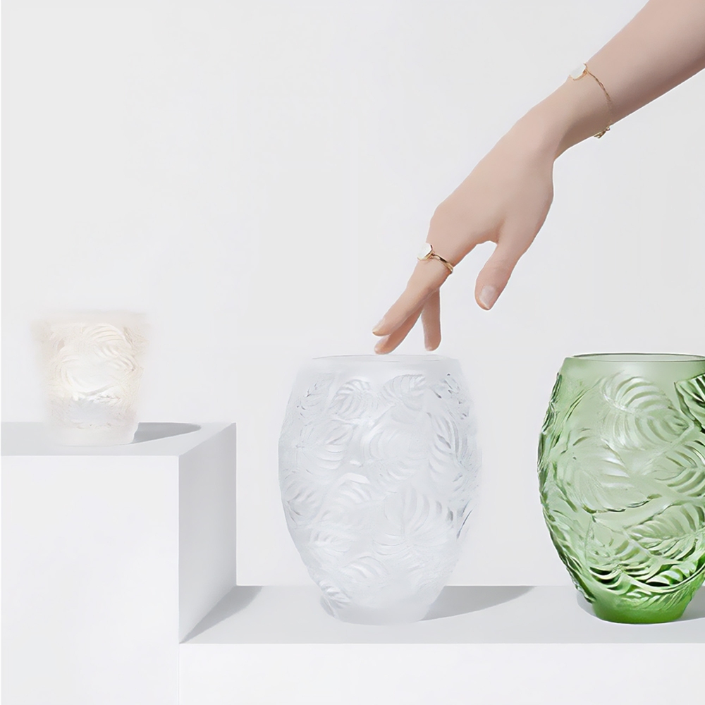 Lalique Feuilles Candle Holder in Clear Crystal