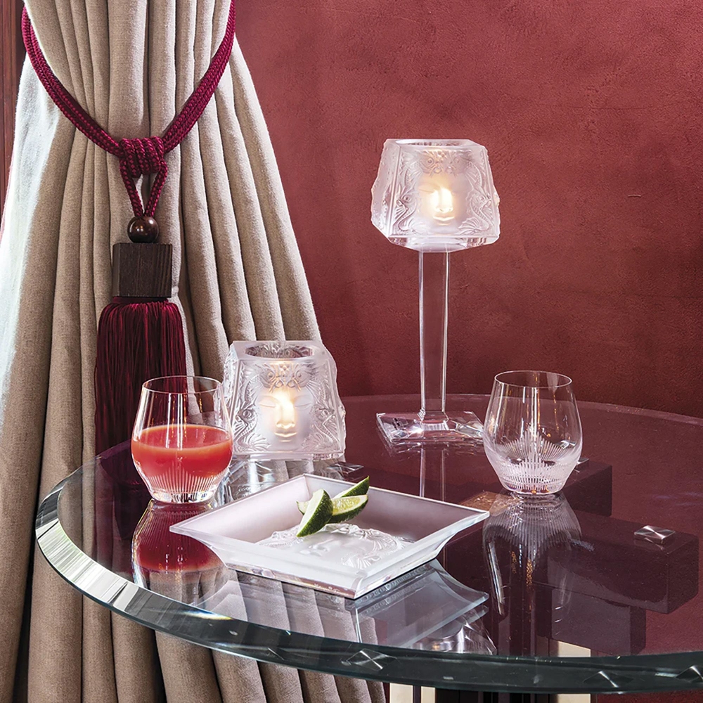 Lalique Masque de Femme on Foot Candle Holder in Clear Crystal