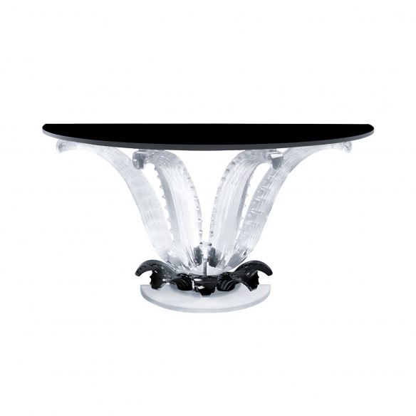 Lalique Cactus Half-Moon Console in Clear and Black Crystal