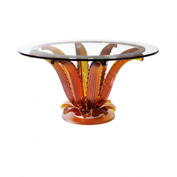 Lalique Cactus Round Table in Amber Crystal