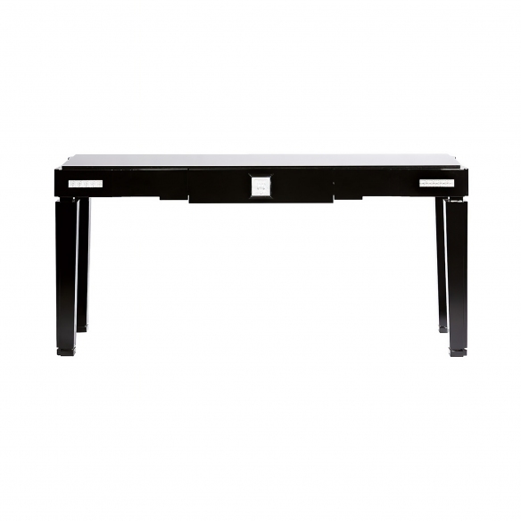 Lalique Consolle media in cristallo trasparente, laccato nero con piano in granito nero Masque de femme