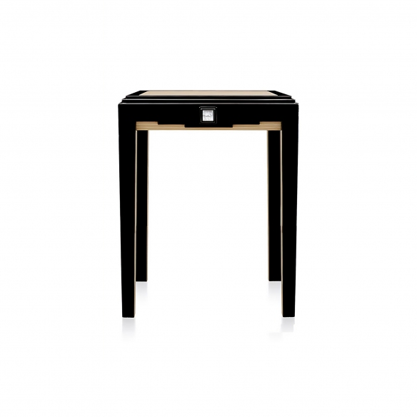 Lalique Tavolino medio in cristallo trasparente, laccato nero e frassino avorio Masque de femme