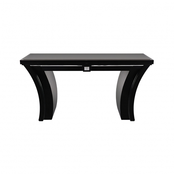 Lalique Consolle curva in cristallo trasparente, laccato nero Raisins