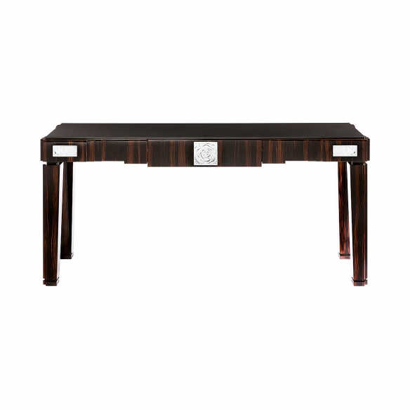 Lalique Consolle curva in cristallo trasparente, laccato nero Raisins