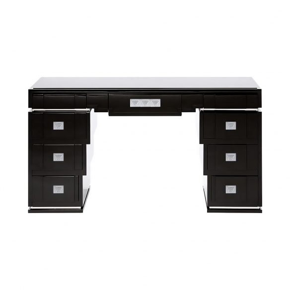 Lalique Consolle curva in cristallo trasparente, laccato nero Raisins