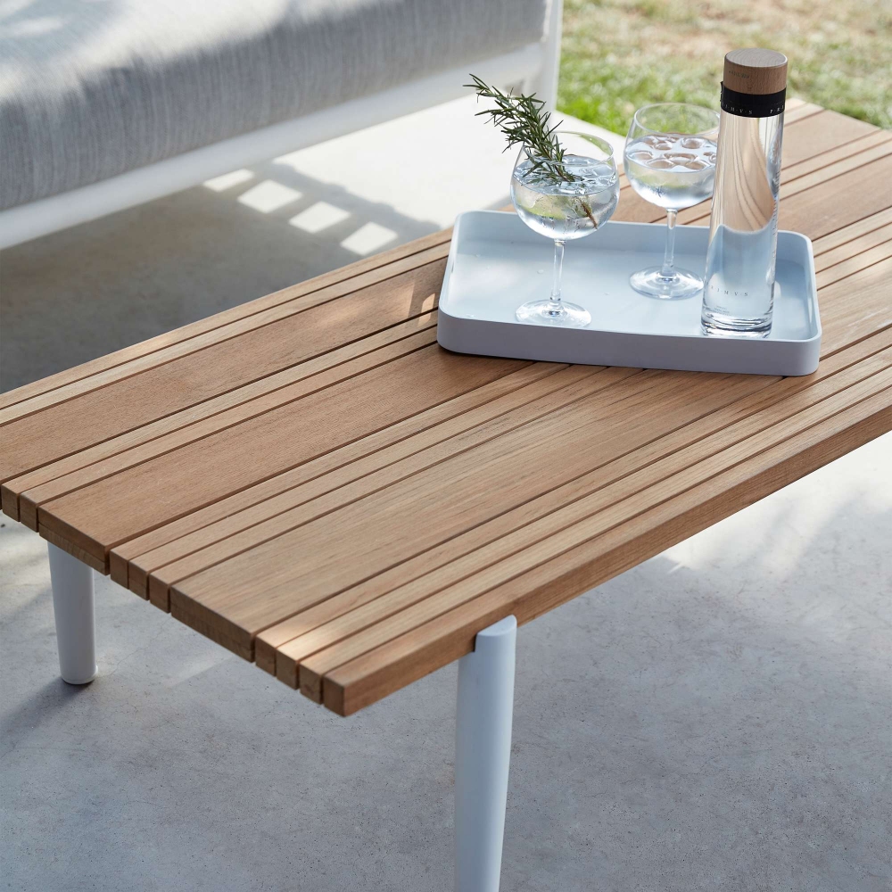 Diphano Switch Fabric coffee table 140x62 cm 37h cm with Teak top