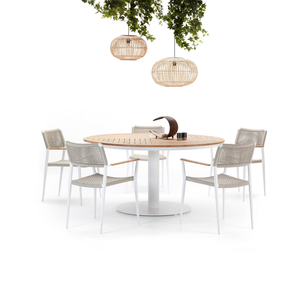 Diphano Ray dining side chair with teak armrests