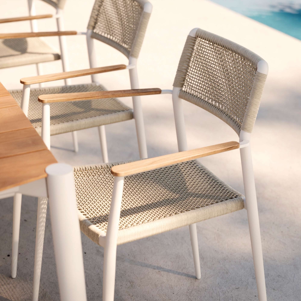 Diphano Ray dining side chair with teak armrests