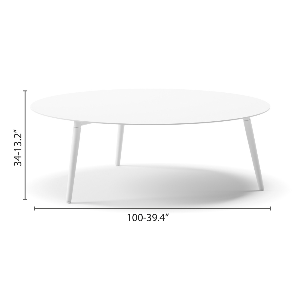 Diphano Ray coffee table 100xR cm aluminium top, Teak structure