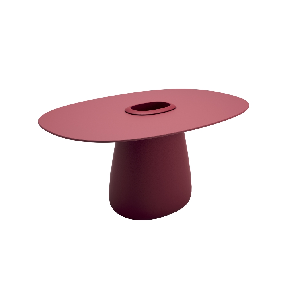 Qeeboo Cobble table 160 cm with a central vase and an HPL top