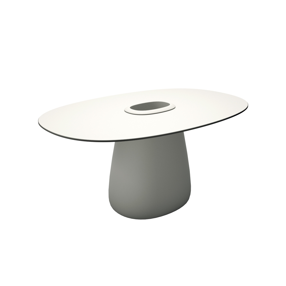 Qeeboo Cobble table 160 cm with a central vase and an HPL top
