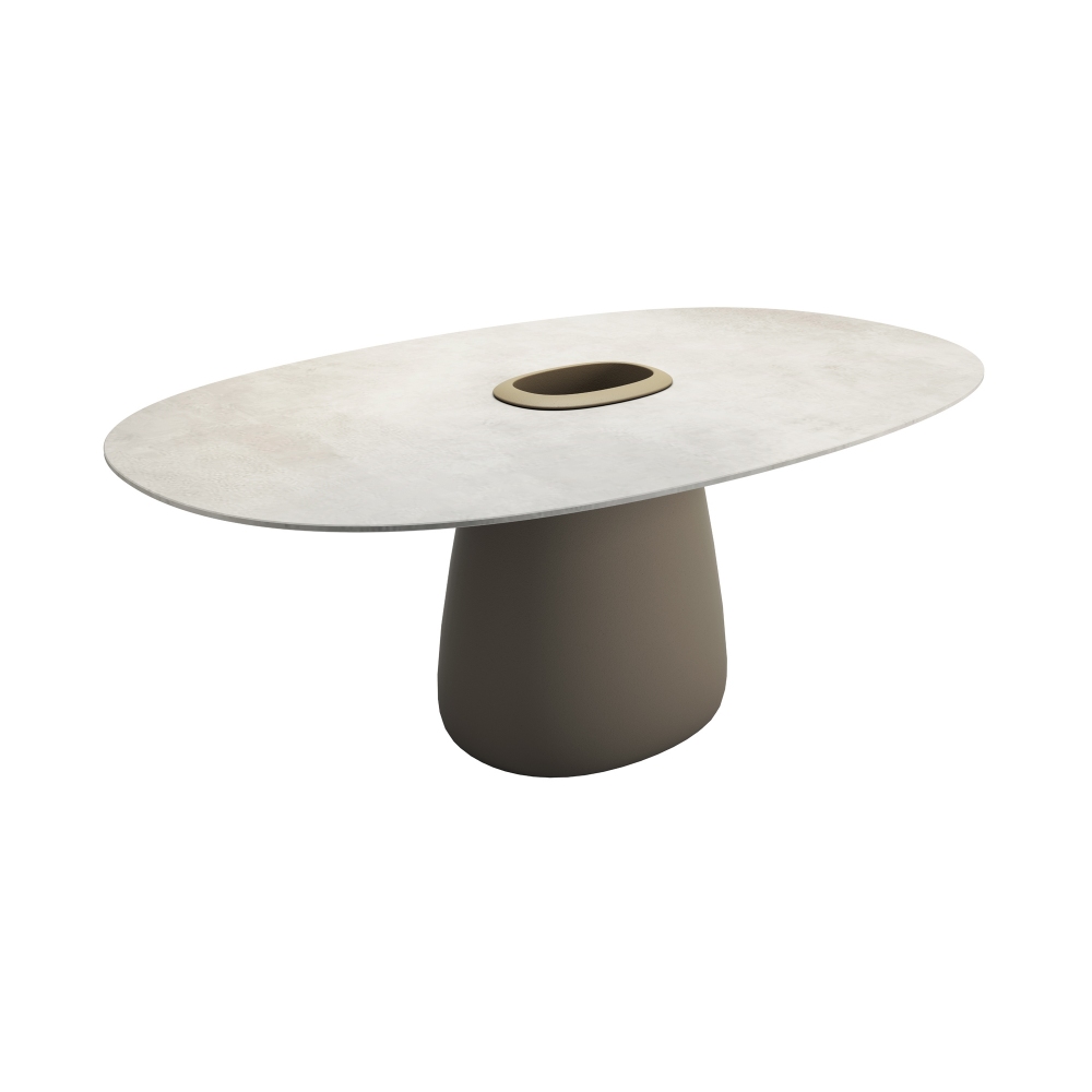 Qeeboo Tavolo Cobble 190 cm con vaso centrale top in gres avorio