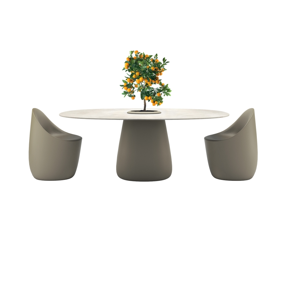 Qeeboo Tavolo Cobble 190 cm with ivory stoneware top and a central vase