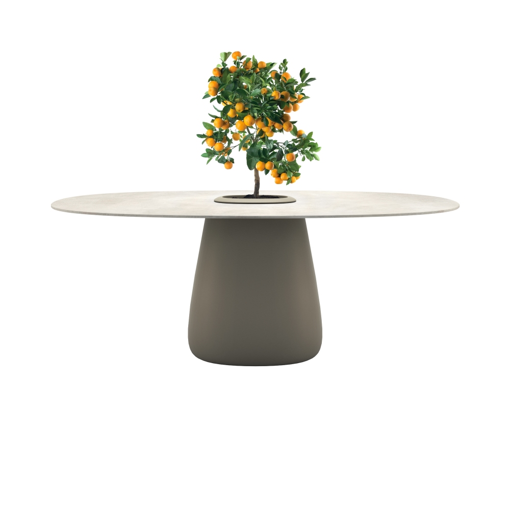 Qeeboo Tavolo Cobble 190 cm with ivory stoneware top and a central vase