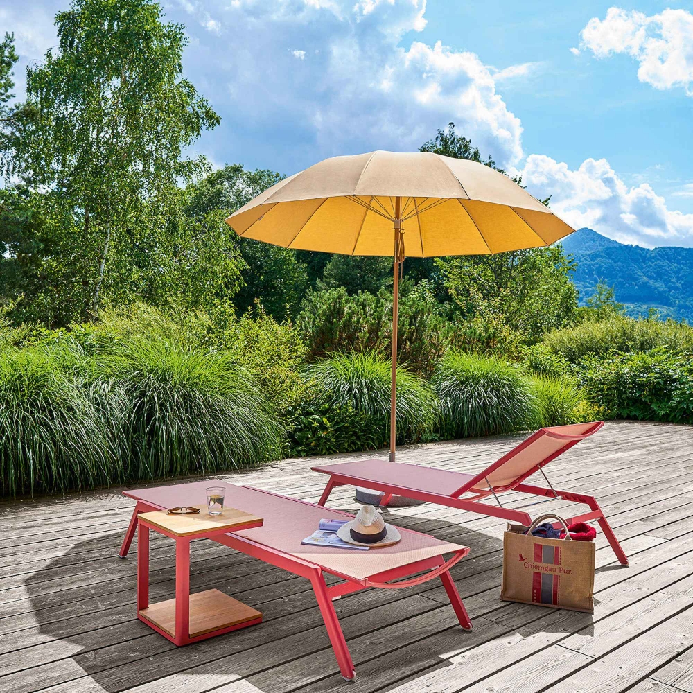 Weishäupl Ombrellone da giardino Pagoda diam. 240 cm - Base rotonda in cemento inclusa