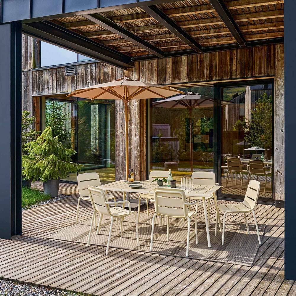 Weishäupl Ombrellone quadrato da giardino Teak - Base rotonda in cemento inclusa