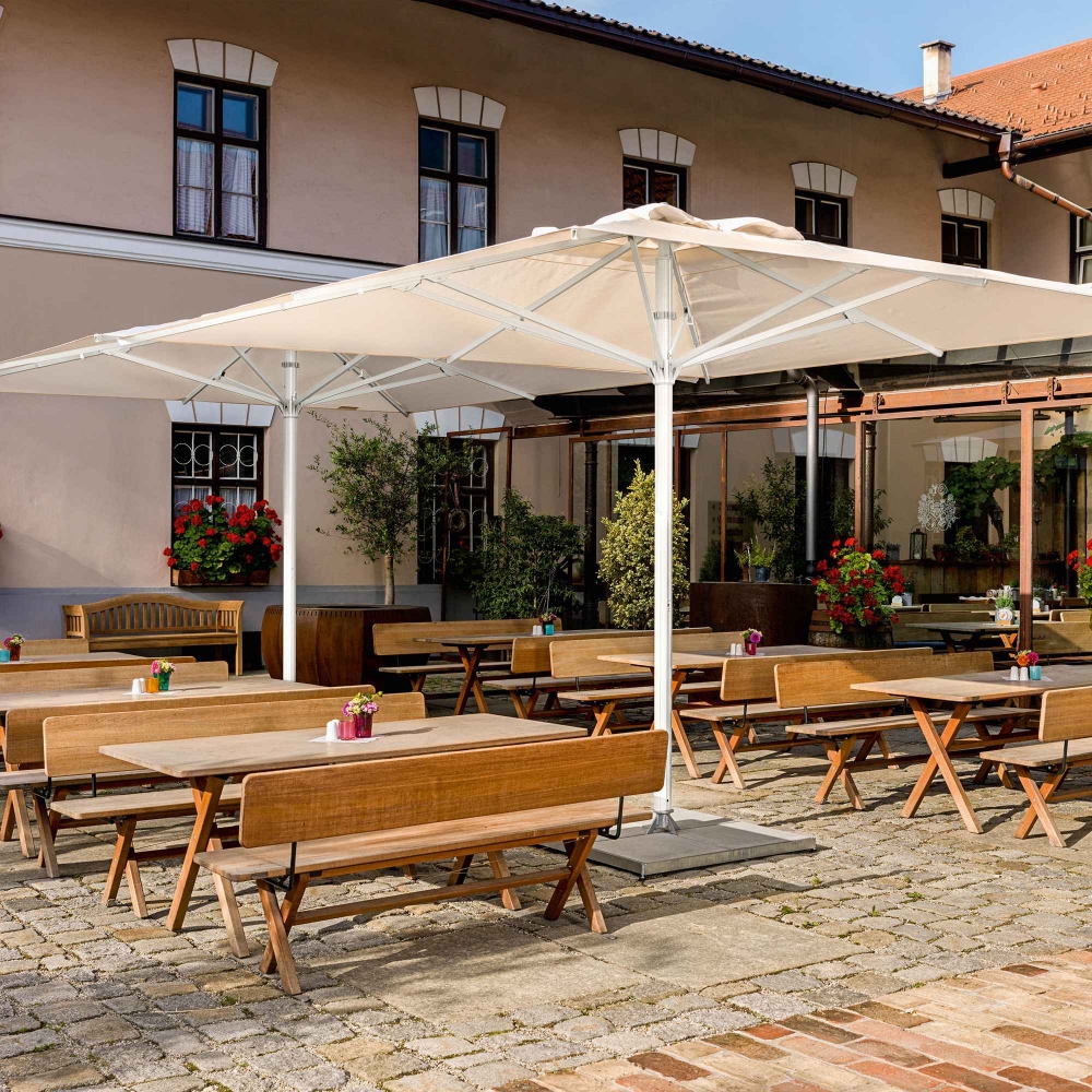 Weishäupl Ombrellone rotondo da giardino Telescopic diam. 500 cm - Base quadrata inclusa