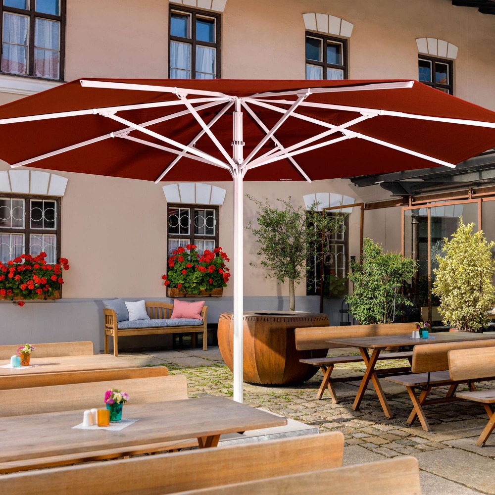 Weishäupl Ombrellone rotondo da giardino Telescopic diam. 500 cm - Base quadrata inclusa