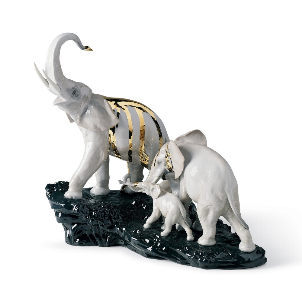Lladró Celebration Elephants on black...