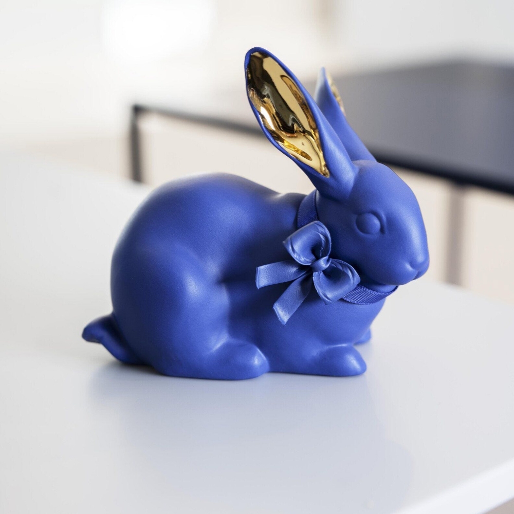 Lladró Rabbit Figurine - blue-gold