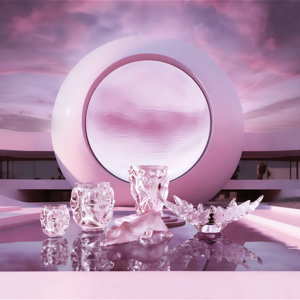 Lalique scultura Sparrow in cristallo rosa