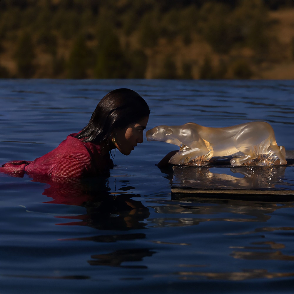 Lalique Scultura Timbavati Lioness Cristallo trasparente - stampato oro