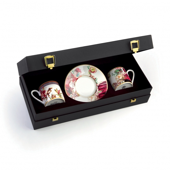 Roberto Cavalli  2 tazze da caffè con piattino Flowers 10 cl - Modello D-A