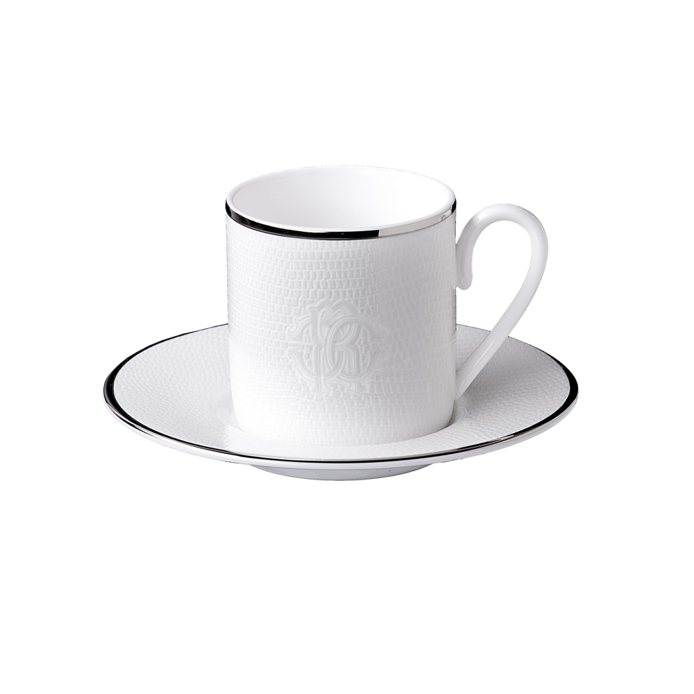 Roberto Cavalli Lizzard Platin Set of 6 coffee cups with saucers 10 cl