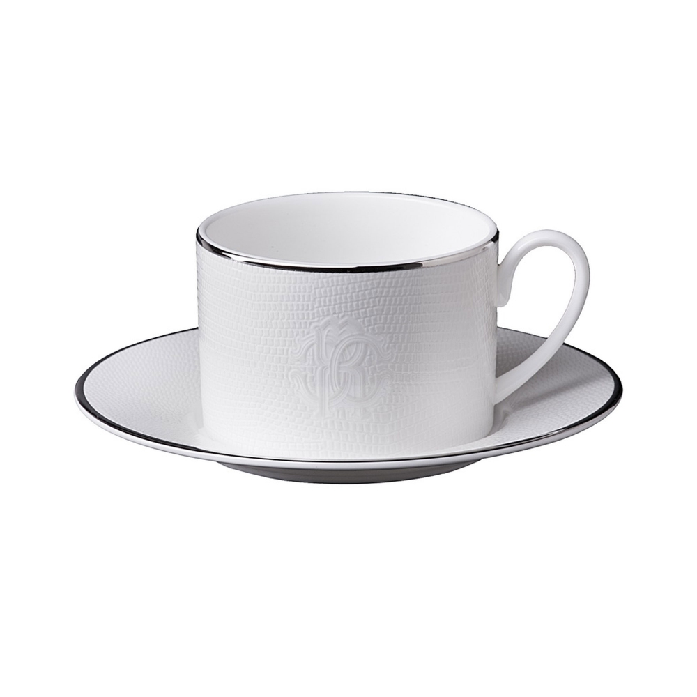 Roberto Cavalli Lizzard Platin Set of 6 tea cups with saucers 20 cl